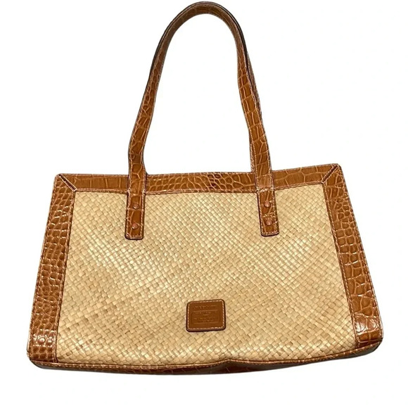 Liz Claiborne Handbags - Gorgeous Vintage Liz Claiborne Straw and Faux Snake-print leather purse. 90s-Y2K